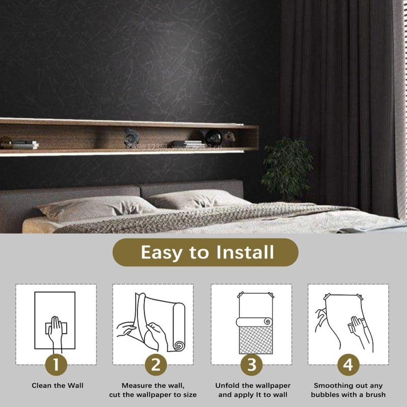 Abyssaly Black Silk Wallpaper Embossed Self Adhesive Peel and Stick Wallpaper Contact Paper Removable Waterproof Kitchen Vinyl Wrap Cabinet Furniture Textured Renter Friendly Wall Gift Paper 23.6" x 196.8" - Image 4